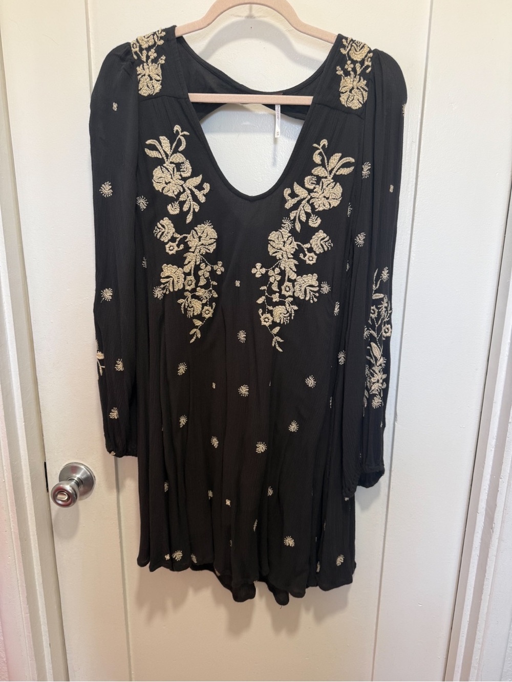Free People Black Floral Embroidered Long Sleeve Dress